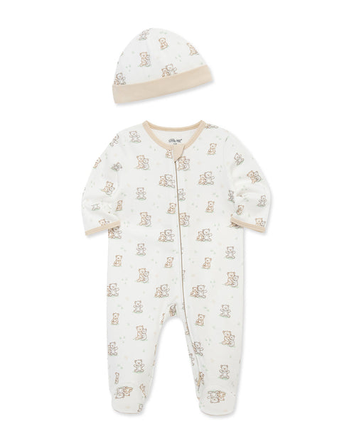 Fuzzy Bears 2-Way-Zip Footed One-Piece and Hat 17533