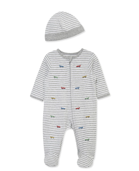 Race Cars 2-Way-Zip Footed One-Piece and Hat 17534