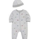 Race Cars 2-Way-Zip Footed One-Piece and Hat 17534