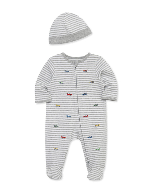 Race Cars 2-Way-Zip Footed One-Piece and Hat 17534