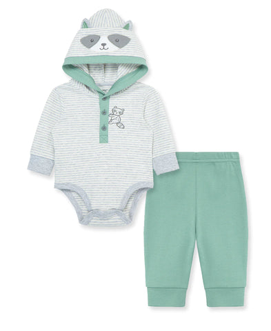 Raccoon Interlock Knit Bodysuit & Pant Set 12898