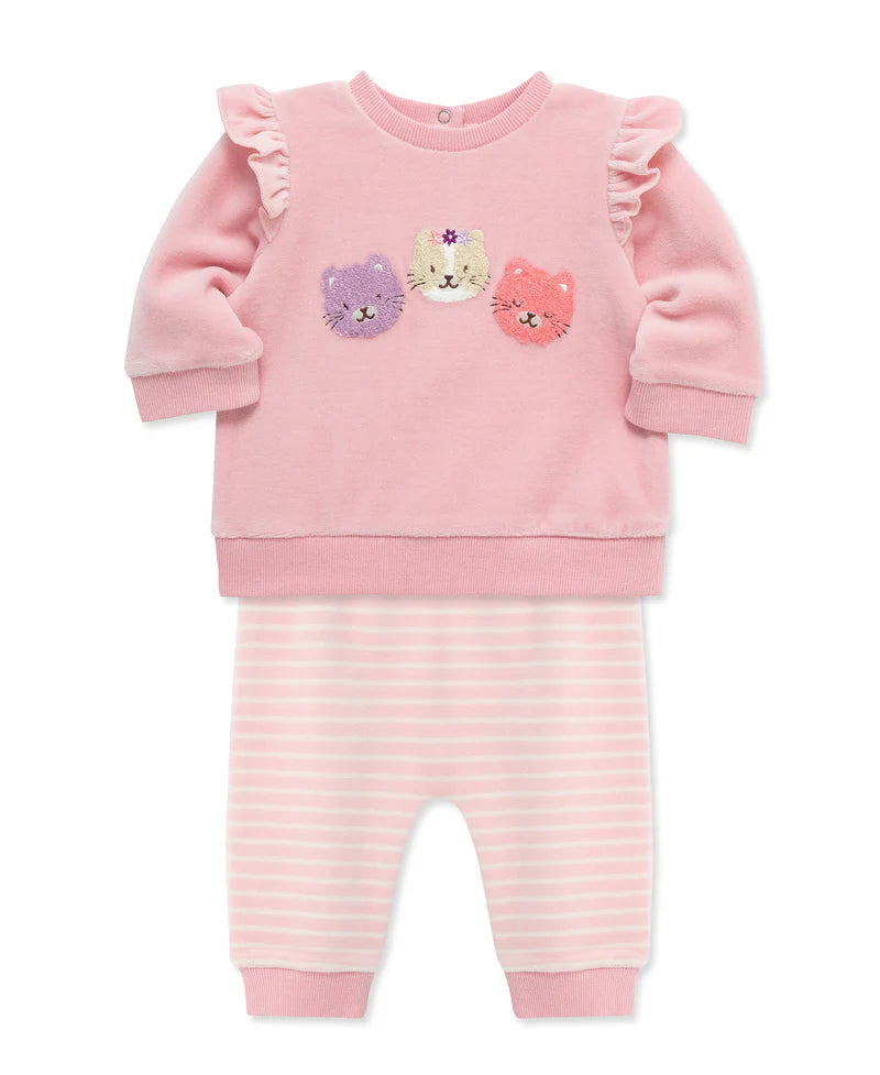 LITTLE ME Kitty Pals Velour Pant Set25-16623