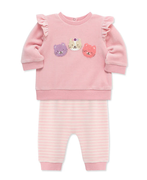 LITTLE ME Kitty Pals Velour Pant Set25-16623