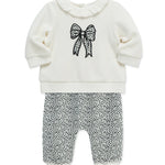 LITTLE ME Leopard Bow Velour Pant Set 25-16626