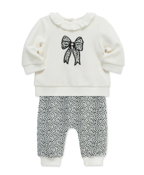 LITTLE ME Leopard Bow Velour Pant Set 25-16626