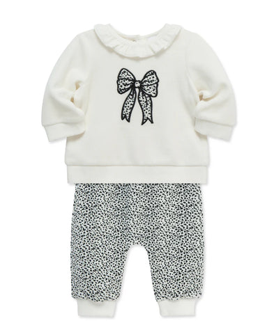 LITTLE ME Leopard Bow Velour Pant Set 25-16626