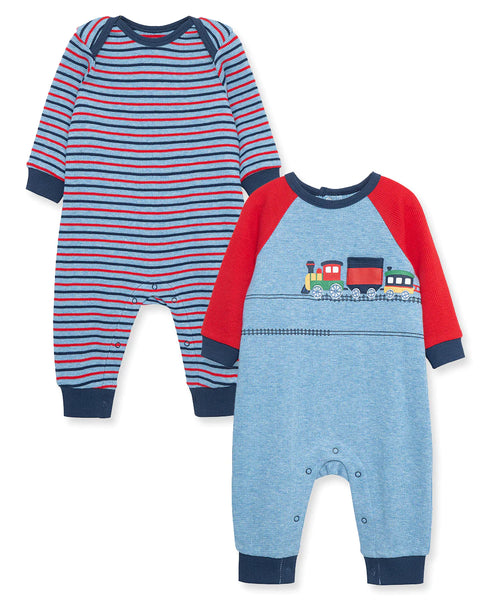 Train Stripe Waffle Knit 2-Pack Coverall