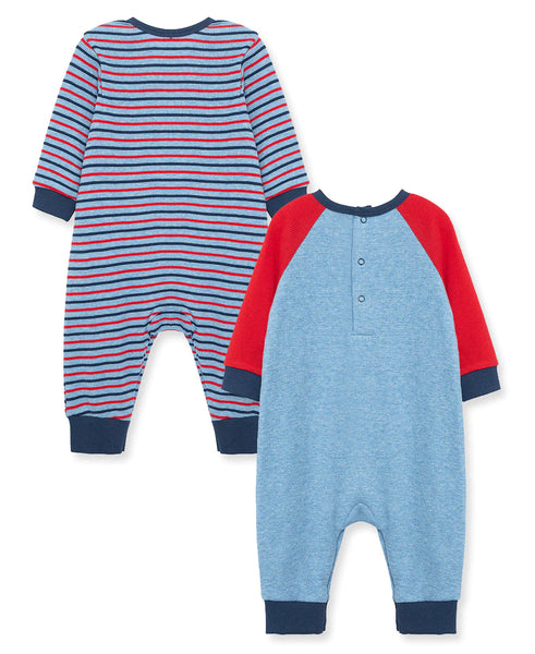 Train Stripe Waffle Knit 2-Pack Coverall