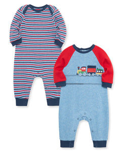 Train Stripe Waffle Knit 2-Pack Coverall