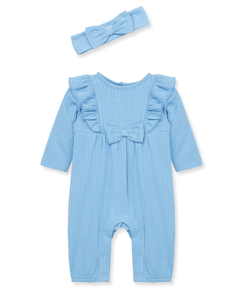 Blue Pointelle Knit Jumpsuit & Headband 13638