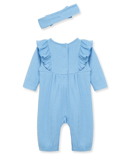 Blue Pointelle Knit Jumpsuit & Headband 13638