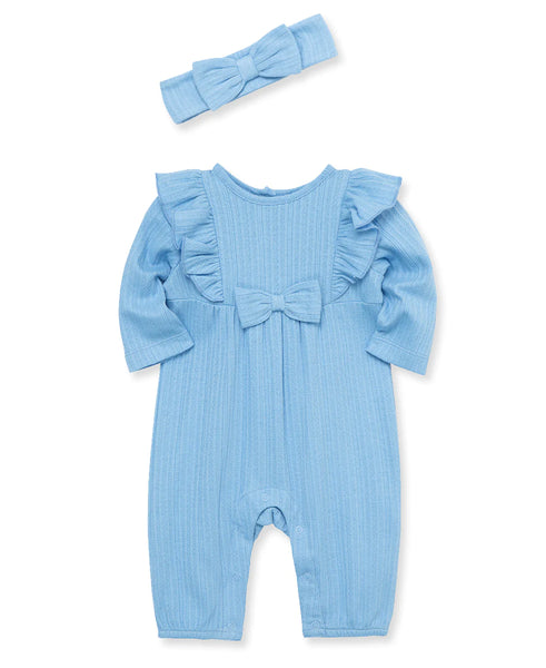 Blue Pointelle Knit Jumpsuit & Headband 13638