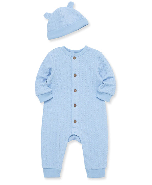 Blue Cable Knit Coverall & Hat 13659