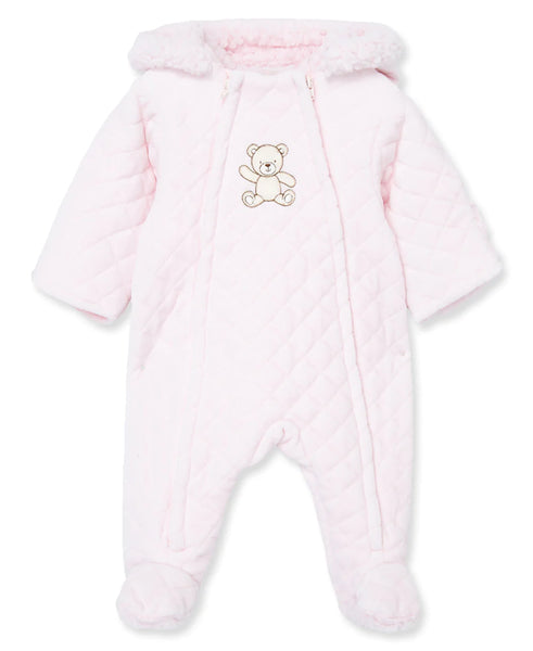 Pink Bear Quilted Velour Pram 13736
