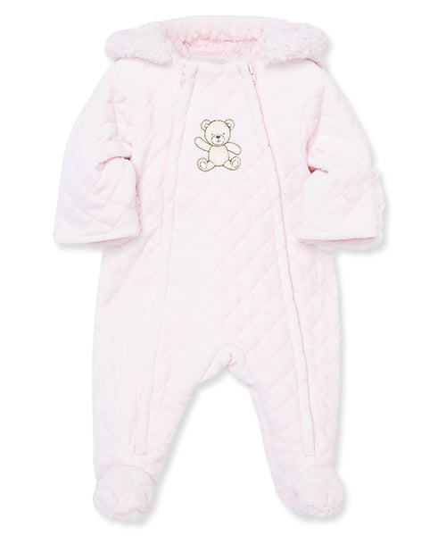 Pink Bear Quilted Velour Pram 13736