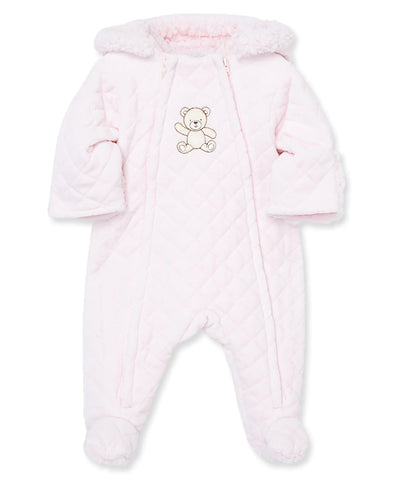 Pink Bear Quilted Velour Pram 13736