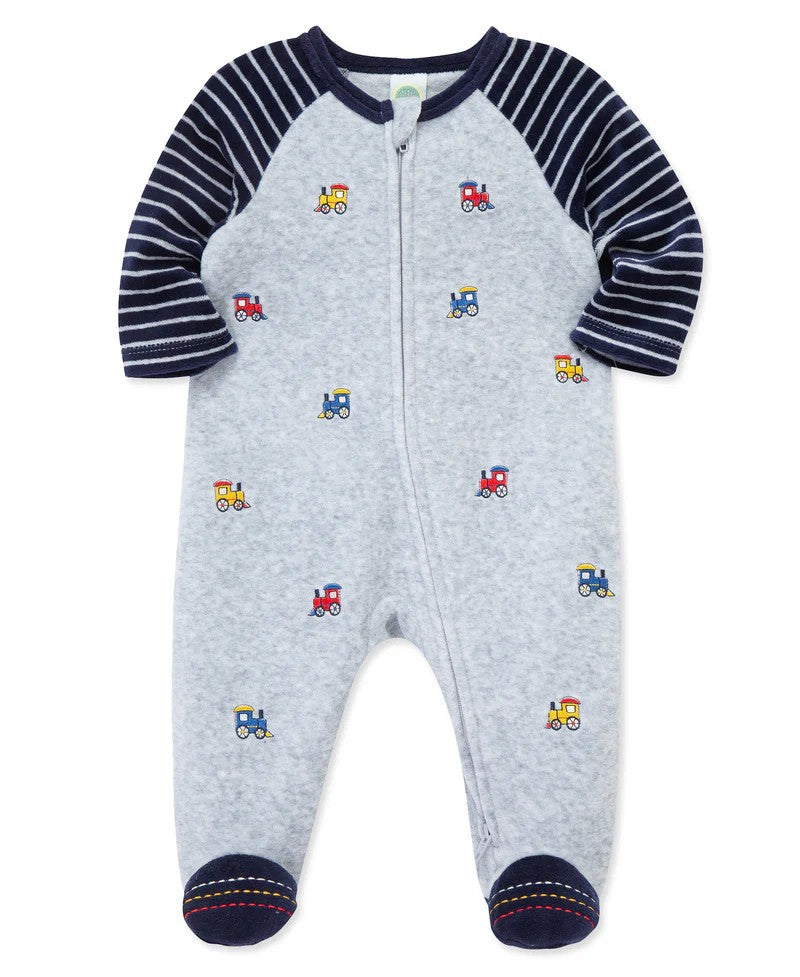 LITTLE ME Train Velour Zip Footie 25-16615