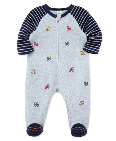 LITTLE ME Train Velour Zip Footie 25-16615