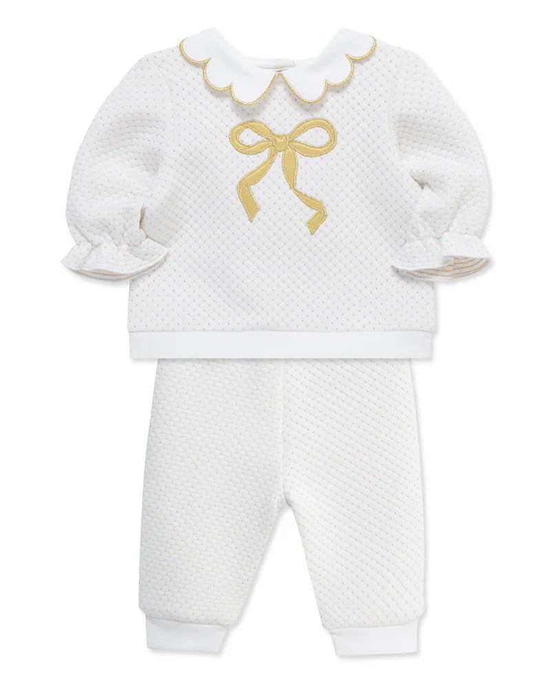 LITTLE ME Bows White/Gold Pant Set25-16760