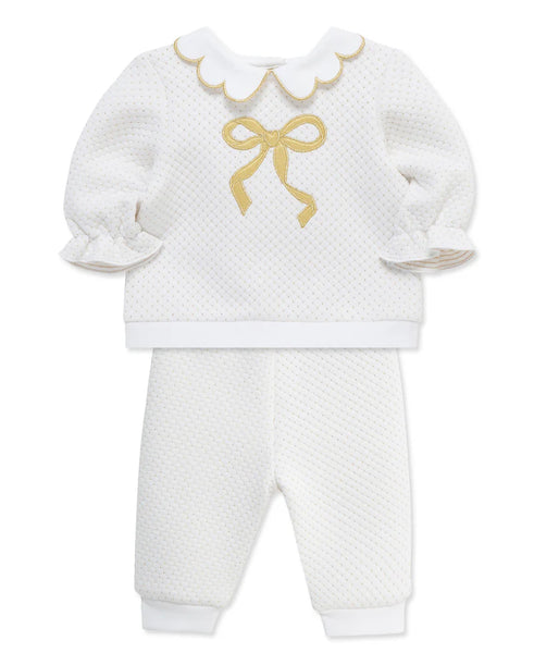 LITTLE ME Bows White/Gold Pant Set25-16760