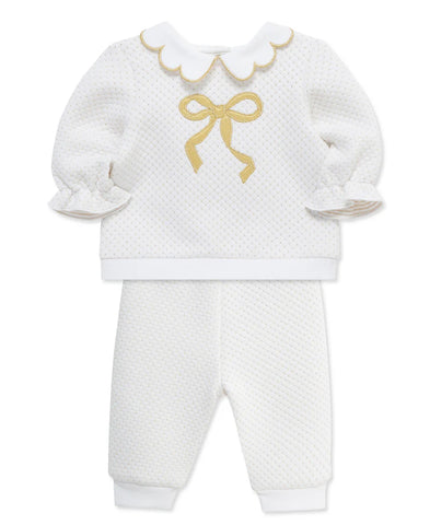 LITTLE ME Bows White/Gold Pant Set25-16760