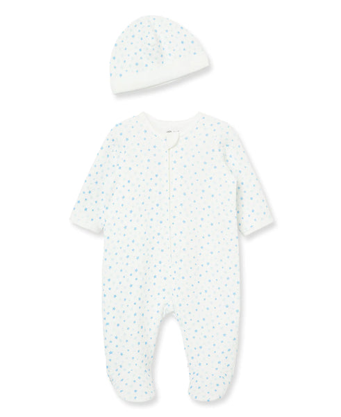 Blue Stars Quilted Footie & Hat Set 13276