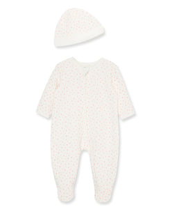 Pink Hearts Quilted Footie & Hat Set 13292