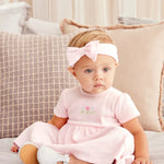 Little Me 3-piece set, 2 short-sleeved dresses with a diaper cover and a hairband, pink cotton bunny design for girls 15589