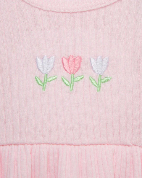 Little Me 3-piece set, 2 short-sleeved dresses with a diaper cover and a hairband, pink cotton bunny design for girls 15589