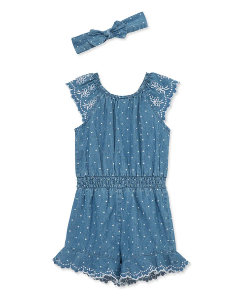 Chambray Woven Romper & Headband (12M-4T) 16064