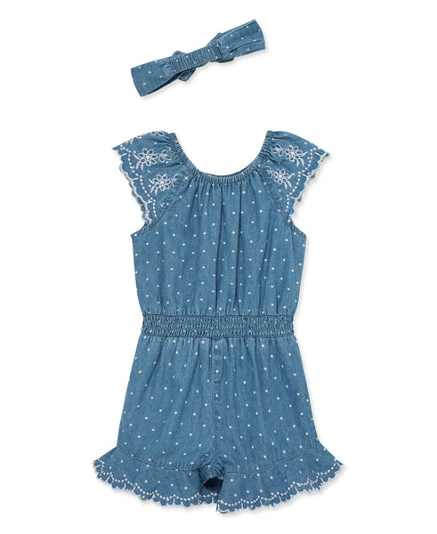 Chambray Woven Romper & Headband (12M-4T) 16064