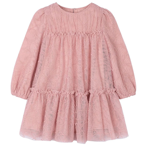 Girls Pink Heart Tulle Dress 25-4919