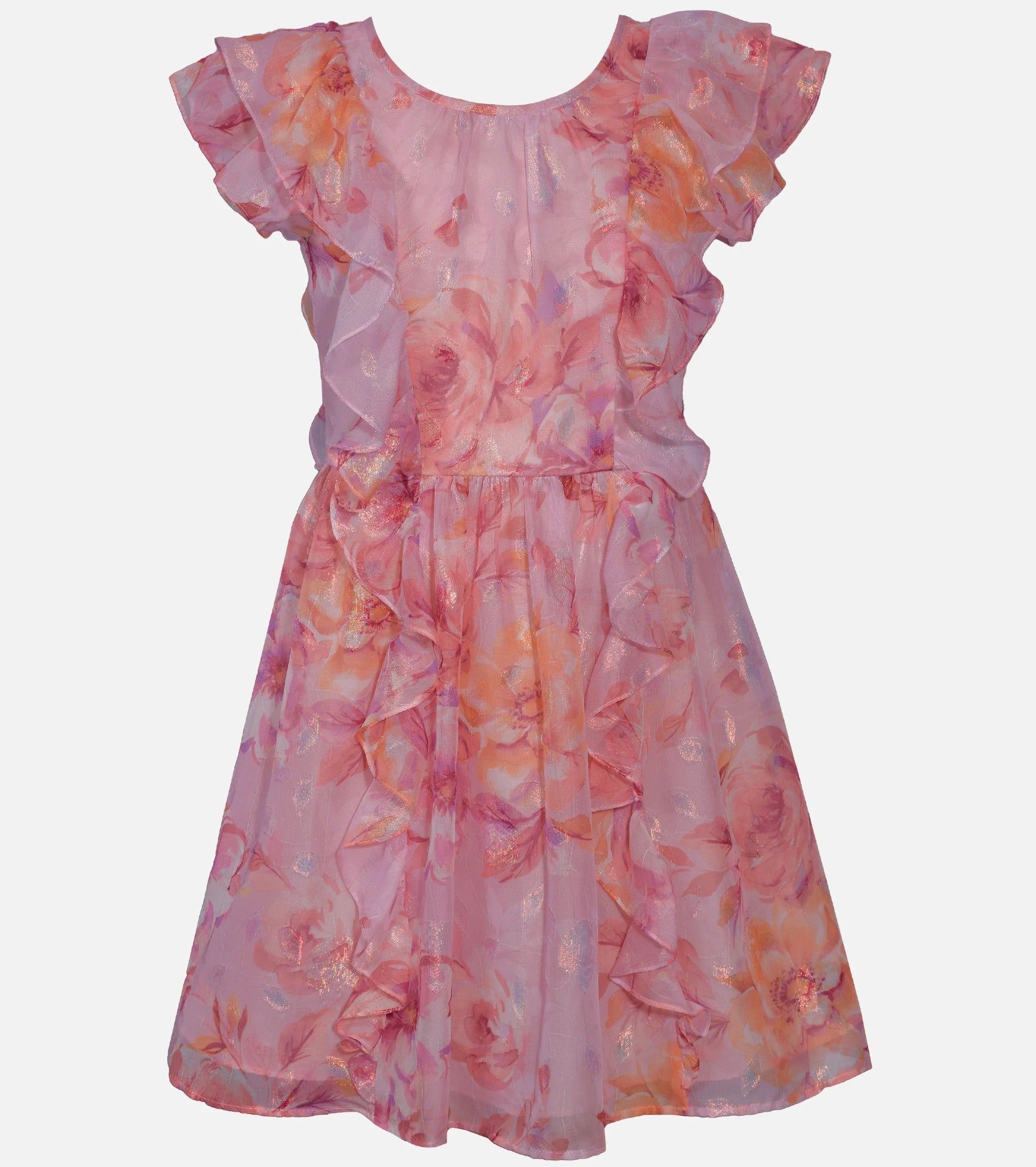 NEW Bonnie Jean Girls Size 16 "PINK PEACH FLORAL CHIFFON" Ruffle Dress NWT 12640