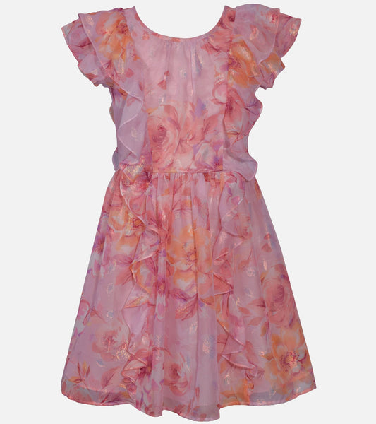 NEW Bonnie Jean Girls Size 16 "PINK PEACH FLORAL CHIFFON" Ruffle Dress NWT 12640