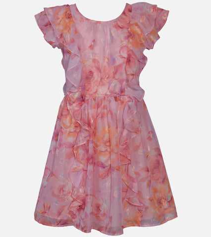 NEW Bonnie Jean Girls Size 16 "PINK PEACH FLORAL CHIFFON" Ruffle Dress NWT 12640