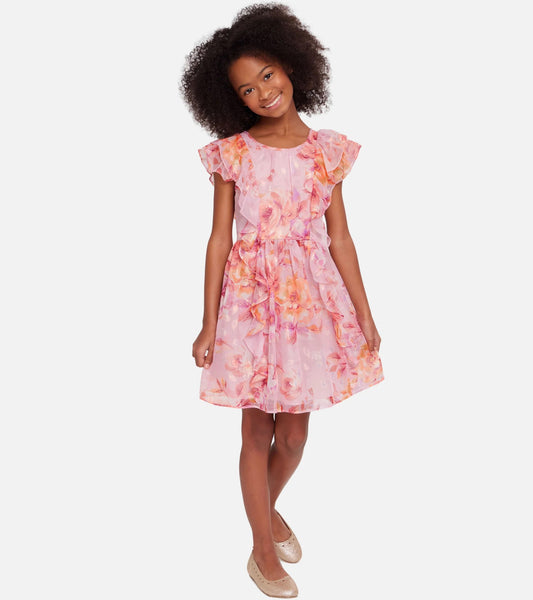NEW Bonnie Jean Girls Size 16 "PINK PEACH FLORAL CHIFFON" Ruffle Dress NWT 12640