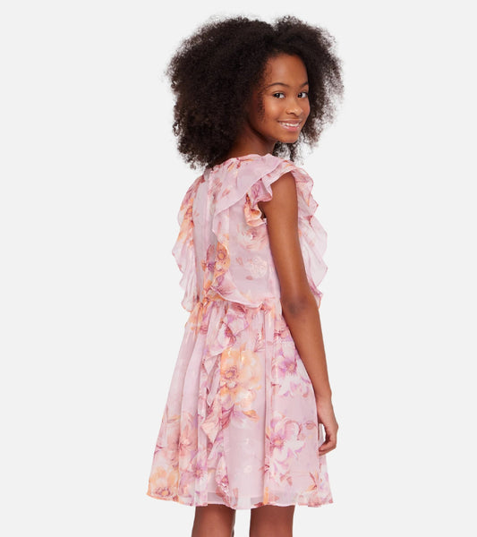 NEW Bonnie Jean Girls Size 16 "PINK PEACH FLORAL CHIFFON" Ruffle Dress NWT 12640