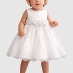 Embroidered organza dress with waistband and applied flowers 26-5008-3