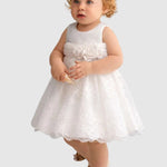 Embroidered organza dress with waistband and applied flowers 26-5008-3