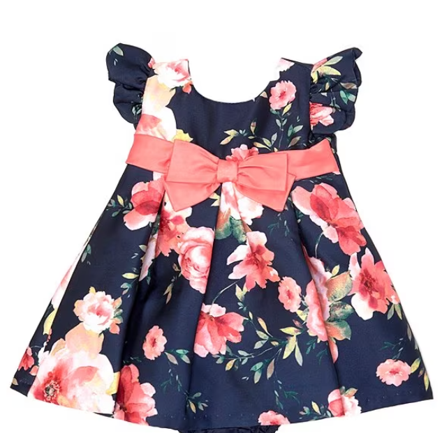 Girls Flutter-Sleeve Floral-Printed Mikado Fit-And-Flare Dress 11462