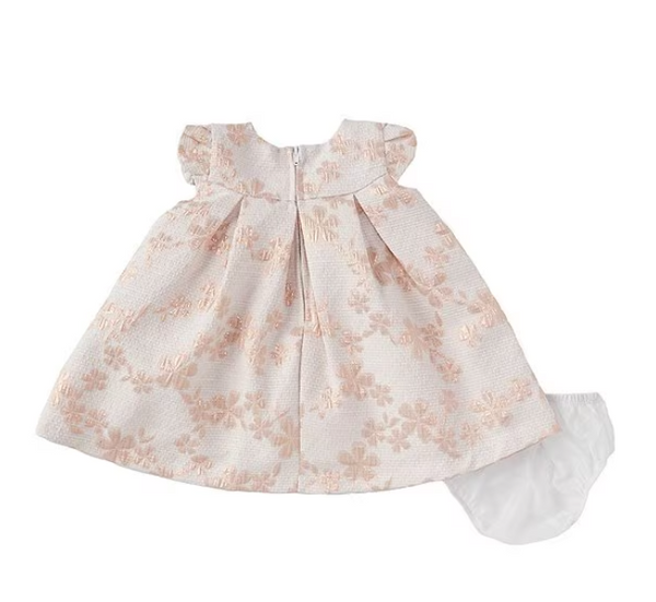 Baby Girls Newborn-24 Months Cap Sleeve Floral Metallic Jacquard Trapeze Dress 11437