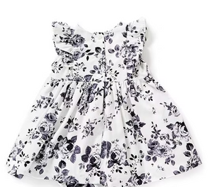 Girls Flutter Sleeve Toile Print Pinafore Dress 11386