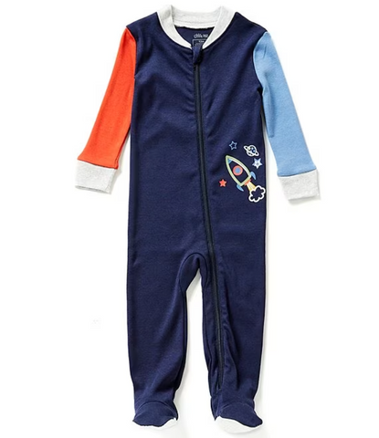 Baby Boys 12-24 Months Long Sleeve Color Block Space Ship Footed Coveralls