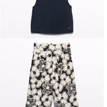 embroidered top for girls/Printed culottes for girls26-5177-93/5280-01