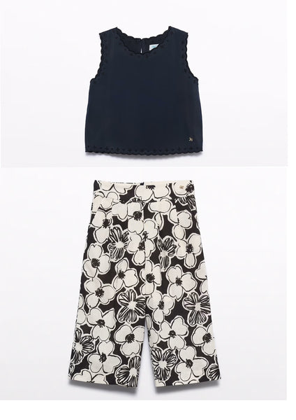 embroidered top for girls/Printed culottes for girls26-5177-93/5280-01