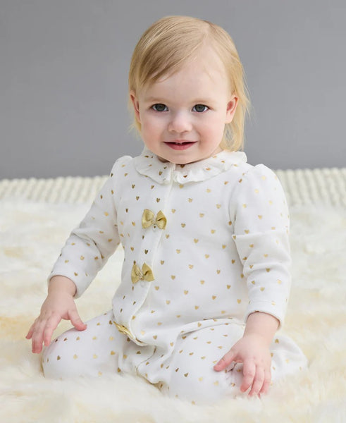 LITTLE ME Gold Hearts Velour Footie 25-16610