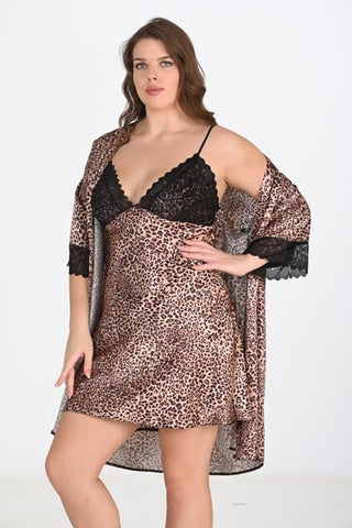 Ahu 2-Piece Leopard Dressing Gown Set Bigsize 6203
