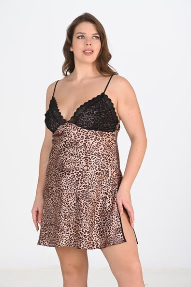 Ahu 2-Piece Leopard Dressing Gown Set Bigsize 6203