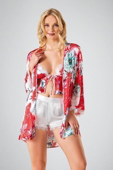 Ahu Bodysuit 3-Piece Shorts Set Red Floral Pattern 7724