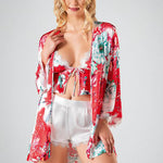 Ahu Bodysuit 3-Piece Shorts Set Red Floral Pattern 7724